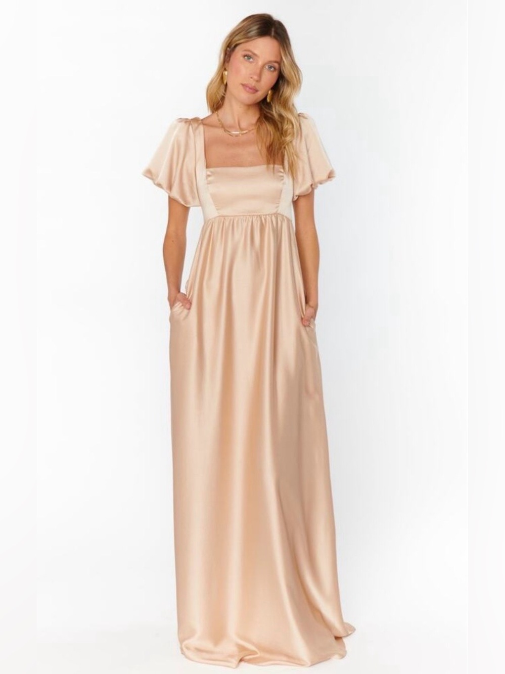 Show Me Your MuMu Nora Maxi Dress in Champagne Luxe Satin Size Large Bridesmaid
